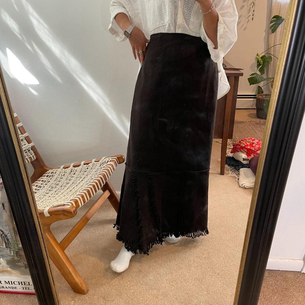 Jôn brown 100% wool skirt with fringe details size 12 - Picture 11 of 11